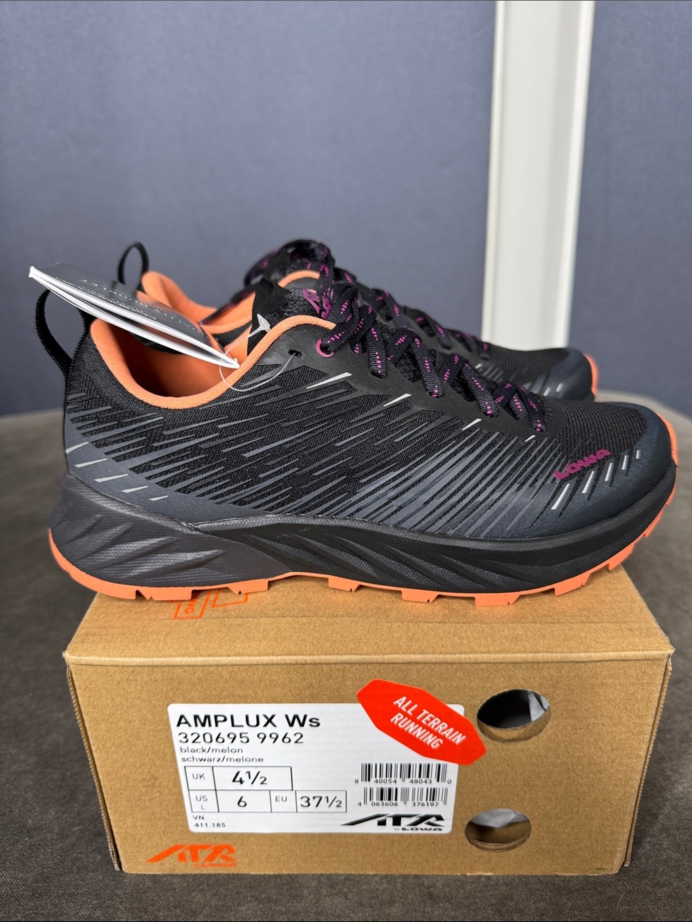 Women’s Lowa Amplux WS All Terrain Running Shoes Sneakers Size 6 Black Melon NEW